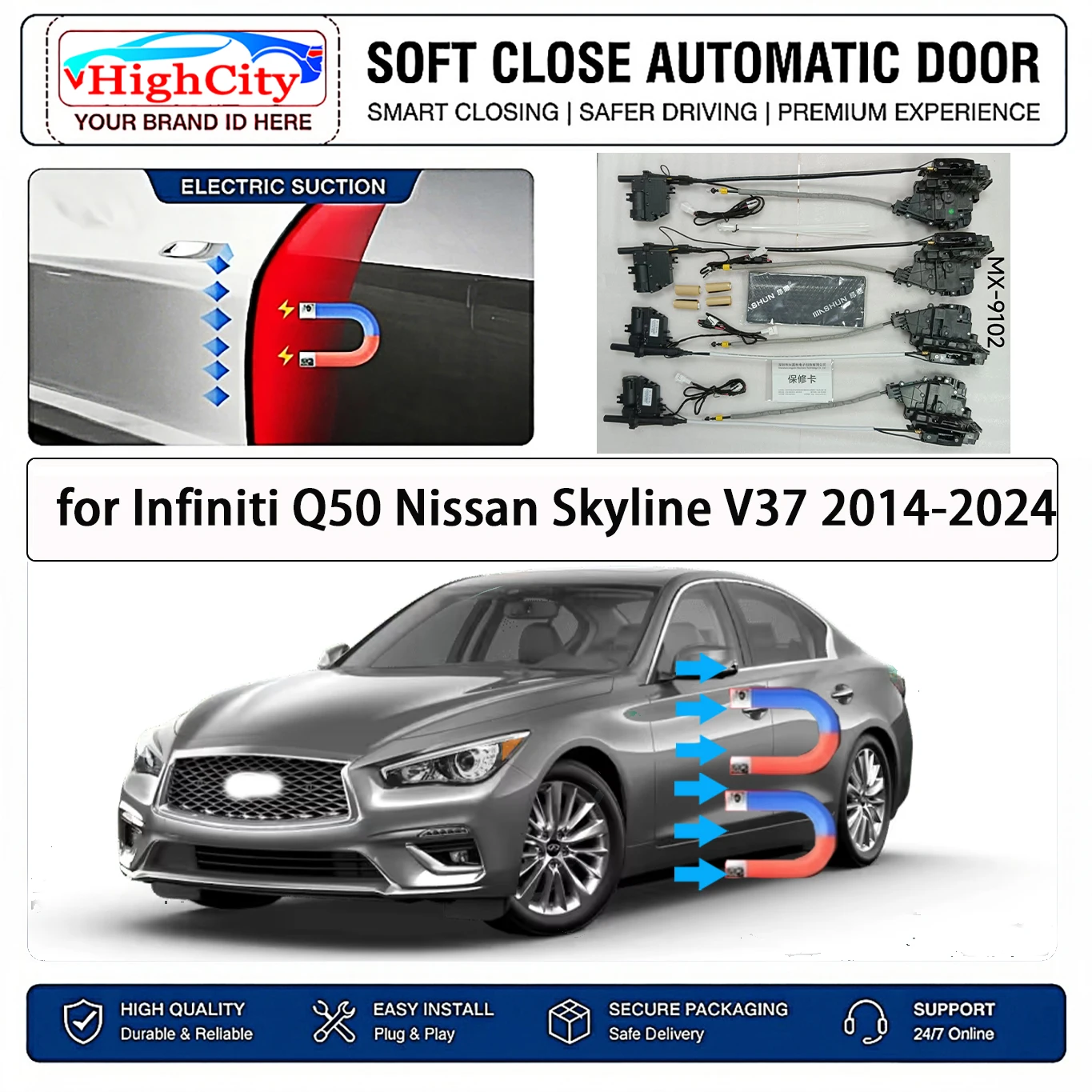 for Infiniti Q50 Nissan Skyline V37 Electric Suction Soft Close Door Kit Smart Anti Pinch Auto Cinch Latch System No Slam Silent