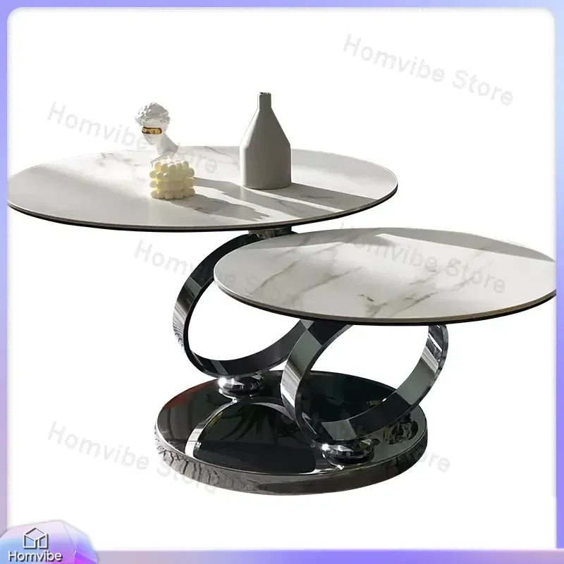 New Rotating Coffee Table with Marble Top and Stainless Steel Base Modern Living Room Furniture Round Adjustable Height