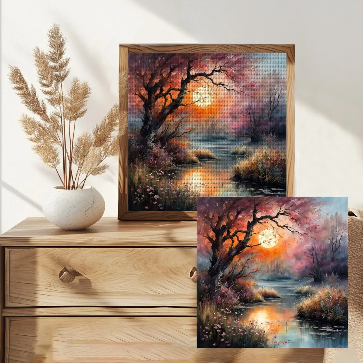 1 Stück 30x30 cm/11,8 Zoll "Mondlichtnacht" gestempeltes Kreuzstich-Set DIY-Kit 11/14/16CT DIY-Stickset DIY-Kreuzstichset – Detail 2
