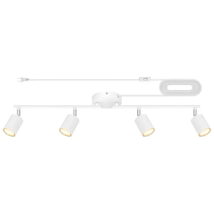 

Светодиодный трековый светильник, потолочный светильник для трекового освещения, белый комплект из 4 светильников для кухни, настенный светильник с подключением к сети, с кабелем питания 14,8 футов