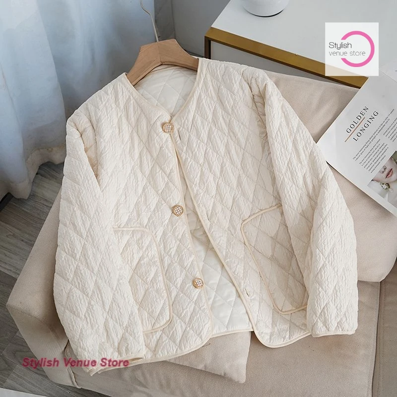 

Korean Lingge cotton-padded jacket women's autumn and winter new fashion light short coat minimalist casual cotton-padded jacket