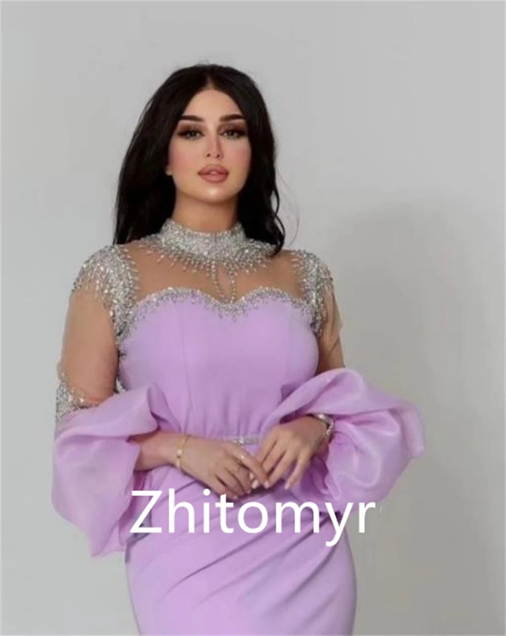 Jiayigong  Jersey Rhinestone Pleat Evening Mermaid High Collar Bespoke Occasion Gown Midi Dresses Saudi Arabia