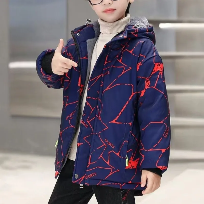 

Зимняя детская парка для больших детей 2025 года, утолщенное хлопковое пальто на флисовой подкладке, стильное хлопковое стеганое пальто в корейском стиле