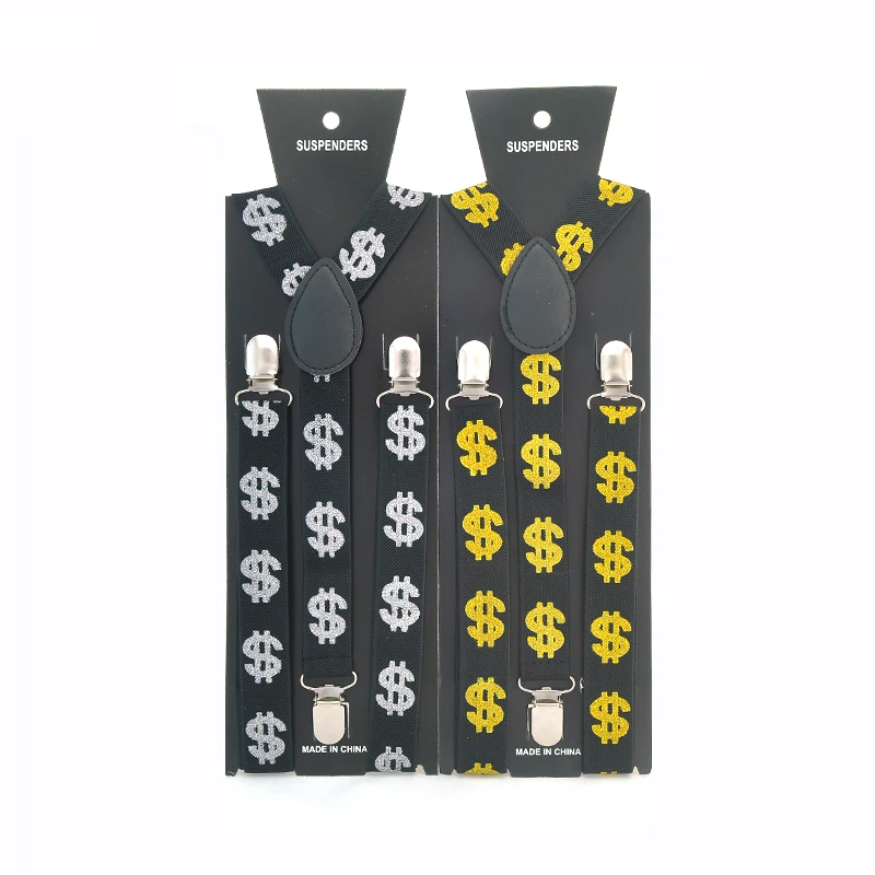 

New Women Unisex Clip-on Braces Elastic Suspender for Men Trouser Pants Holder 25MM Shiny Dollar Y-back Suspenders Gallus Straps