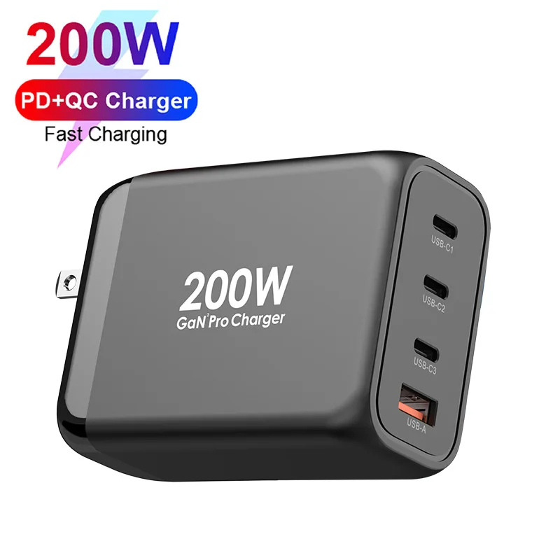 

200W GaN Charger USB C Multiport Fast Charger Power Adapter for MacBook iPhone iPad Galaxy XPS USB-C Laptops Charging Station