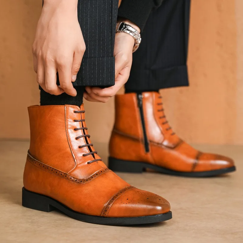 Luxe herenlaarzen Nieuwe hoge leren schoenen Klassieke Chelsea-enkellaarzen voor heren Mode zakelijke kledinglaarzen met puntige neus voor heren