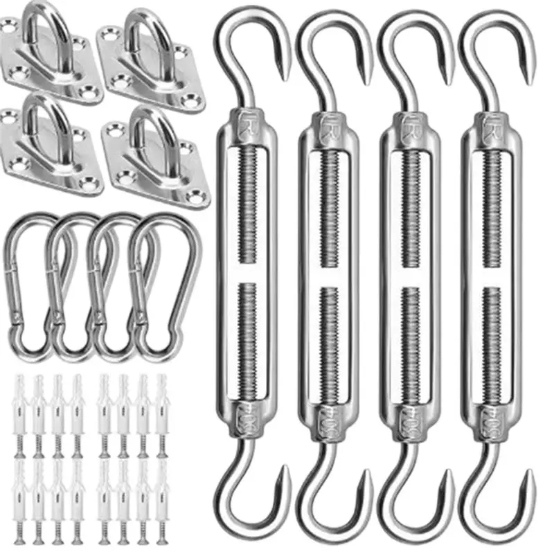 AB46-44 Pcs Sun Shade Sail Hardware Kit 6 Inch For Rectangle & Triangle Shade Sail Install Shade Sail Fixing Accessories