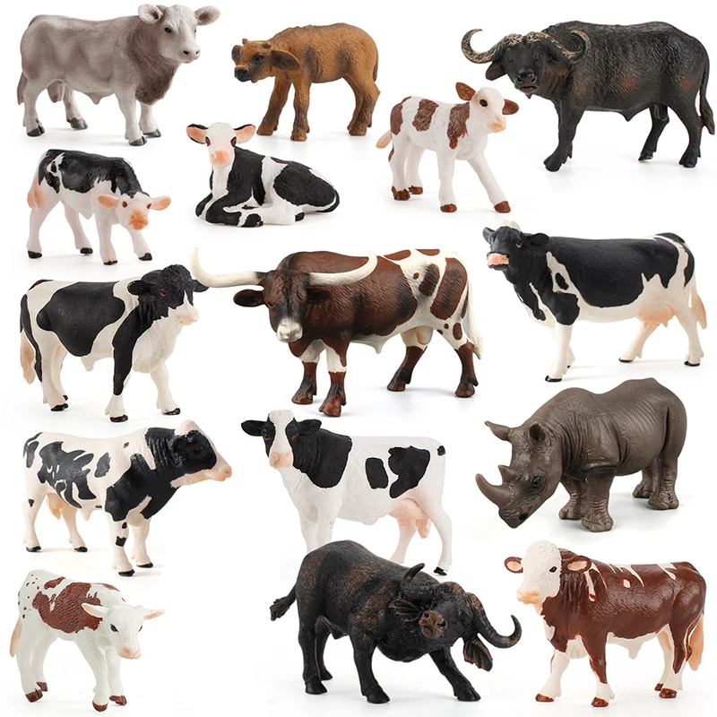 Jouet taureaux vache veau Angus bétail buffle animaux de ferme Figurines d'anime Figurines d'animaux Figurine d'action jouets pour enfants jeux cadeaux pour enfants