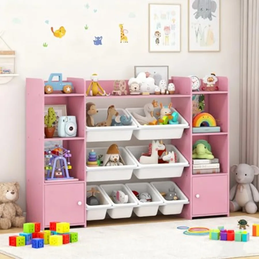 

56'' Toy Storage Organizer with 8 Removable Bins 4-Tier Toddler Bookshelf Cubbies Preschool 's Montessori Bookshelf w/6 Large C