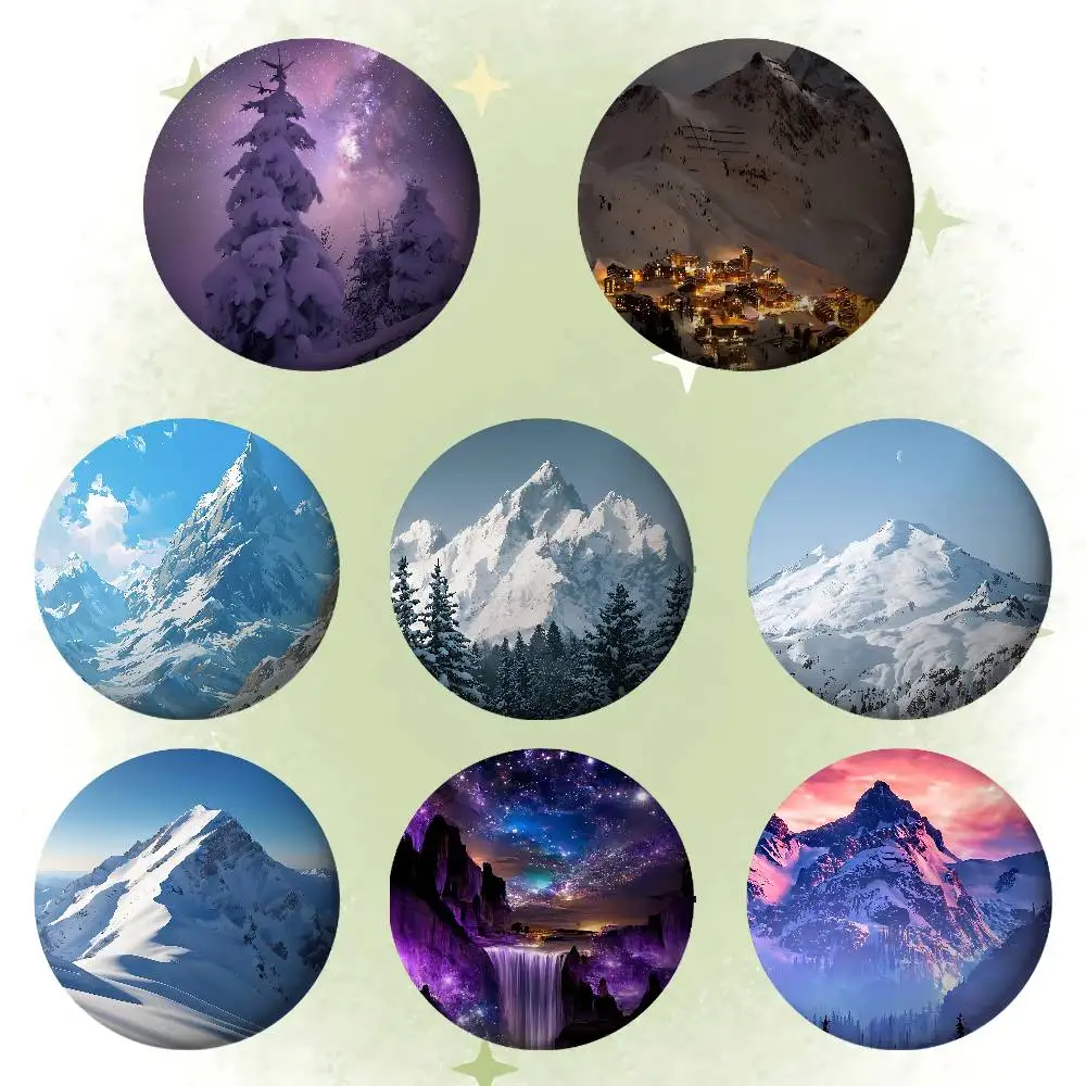 S-Snow Mountain Badges Tinplate Soft Button Pin Brooch Metal Badge Custom Jewelry Accessories Hat Bag Lapel