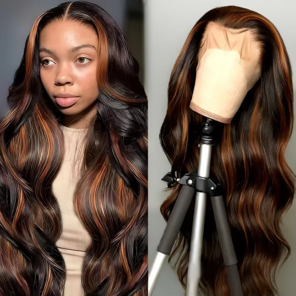 Peluca Frontal de encaje de 46 pulgadas 13x6, cabello humano FB30, cuerpo ondulado, resaltado, pelucas frontales de encaje HD 13x4 para mujeres, línea de cabello Natural de 220 de densidad