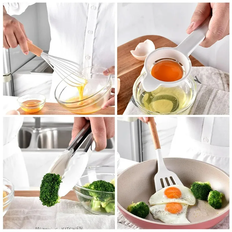 Silicone Kitchen Utensils,Turner Tongs,Spatula,Spoon,Brush,Whisk for Nonstick Cookware,Heat Resistant,Dishwasher Safe (BPA Free)