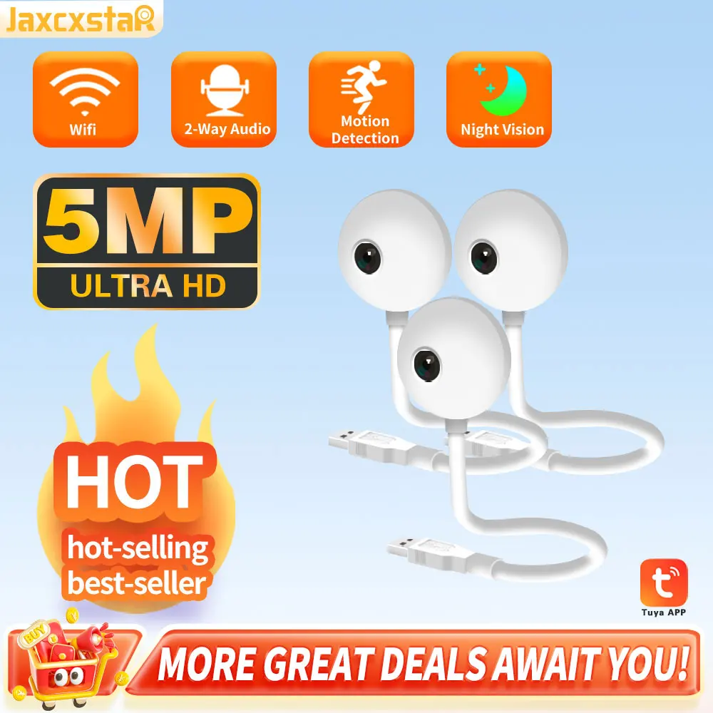 3 pçs usb mini ao ar livre tuya wifi câmera de segurança 5mp detecção movimento cor noite tvision sem fio cctv câmera vigilância bebê