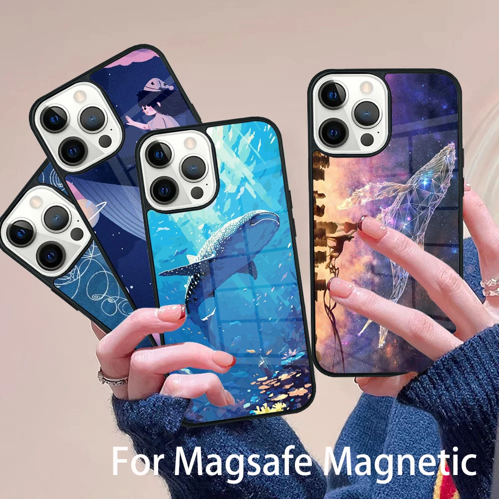 

Flying Whale Magical Phone Case Magesafe Magnetic Wireless Charge Cover For IPhone 16 11 12 13 14 15 Pro Max Plus Mini