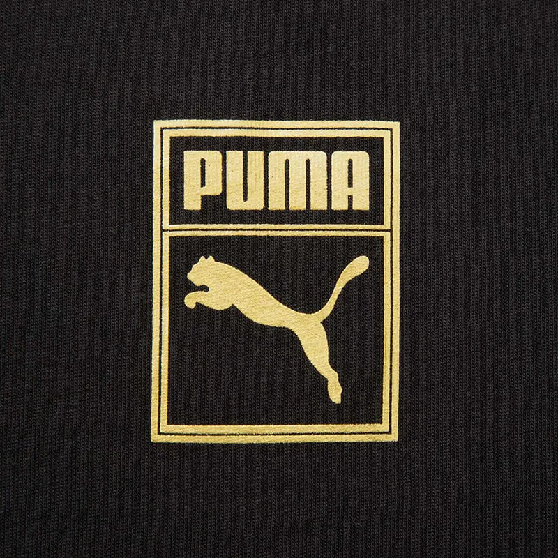 بوما الصيف الذهب شعار أسود للجنسين الرياضة عادية الجولة الرقبة قصيرة الأكمام تي شيرت الرجال والنساء الملابس 68927001