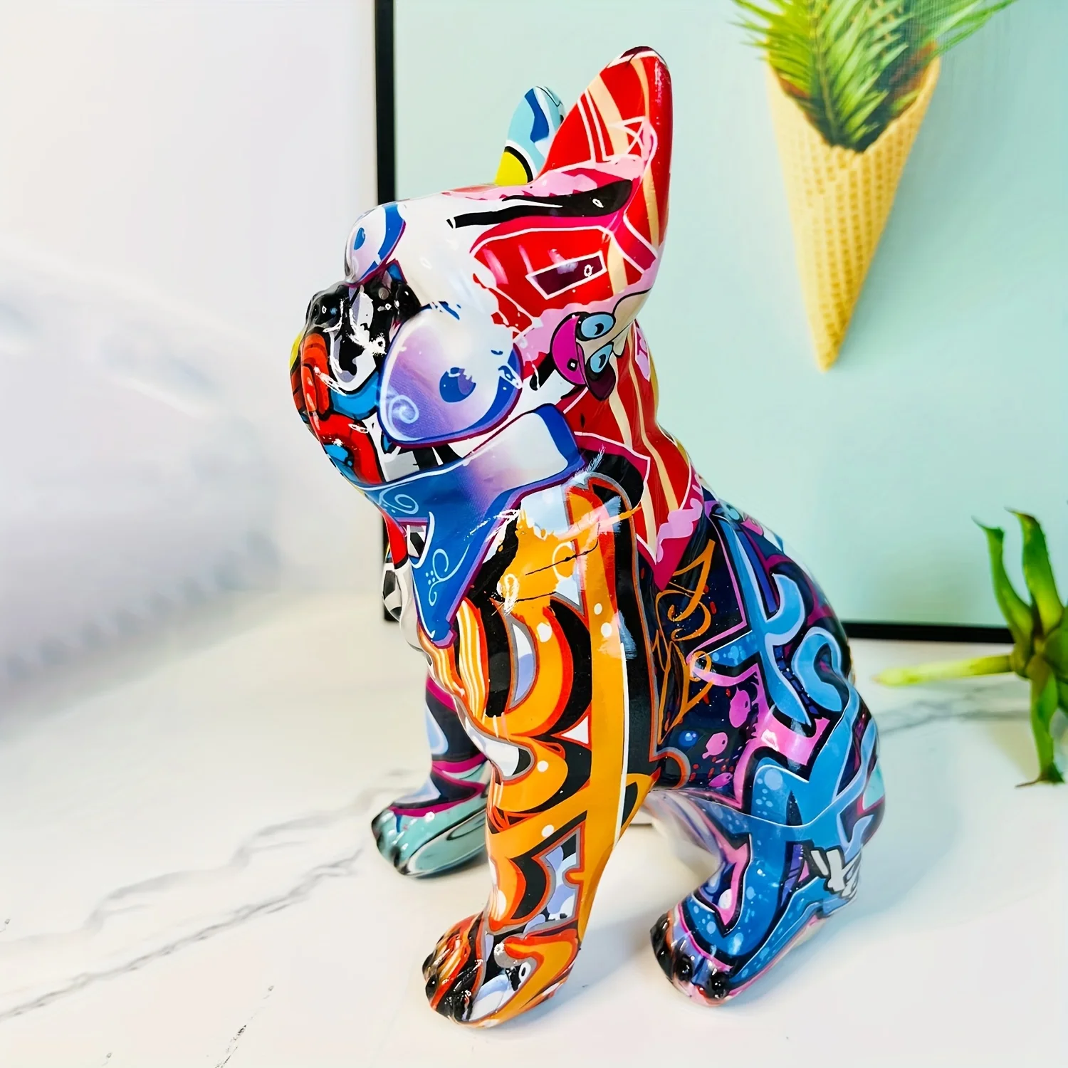 Imagem -05 - Escultura Buldogue Francês Estátua Animal Cão Arte Estátua Sala de Estar Decoração Estante Quarto 1pc