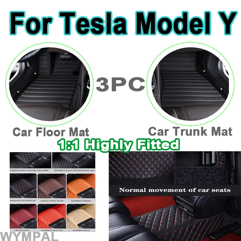 

Luxury Leather Car Floor Mats For Tesla Model Y 7 Seat 2020 2021 2022 2023 Auto Interior Parts Floor Pad Rug Carpet Car Mat set