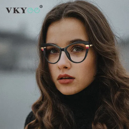 Imagen 2 del producto Vickywomen-gafas graduadas con forma de ojo de gato para mujer, lentes ópticas con bloqueo de luz azul, para lectura de hipermetropía y miopía, PFD2113