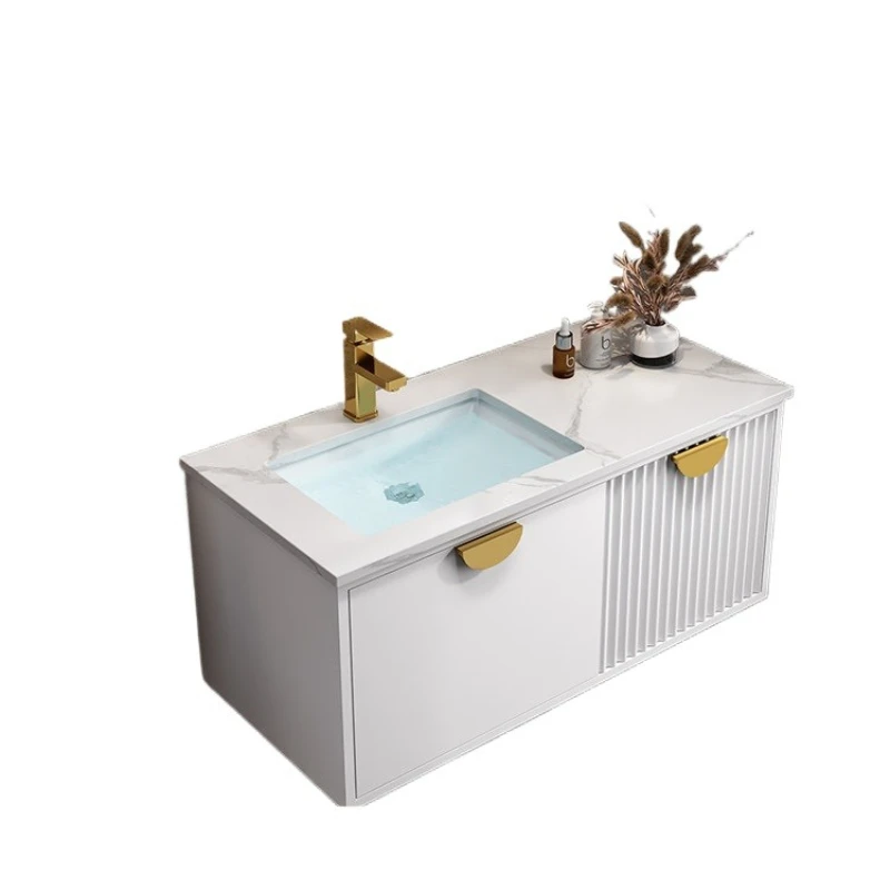 

Light luxury bathroom cabinet Modern washstand Basin cabinet Combined rock slab integrated basin Smart mirror cabinet