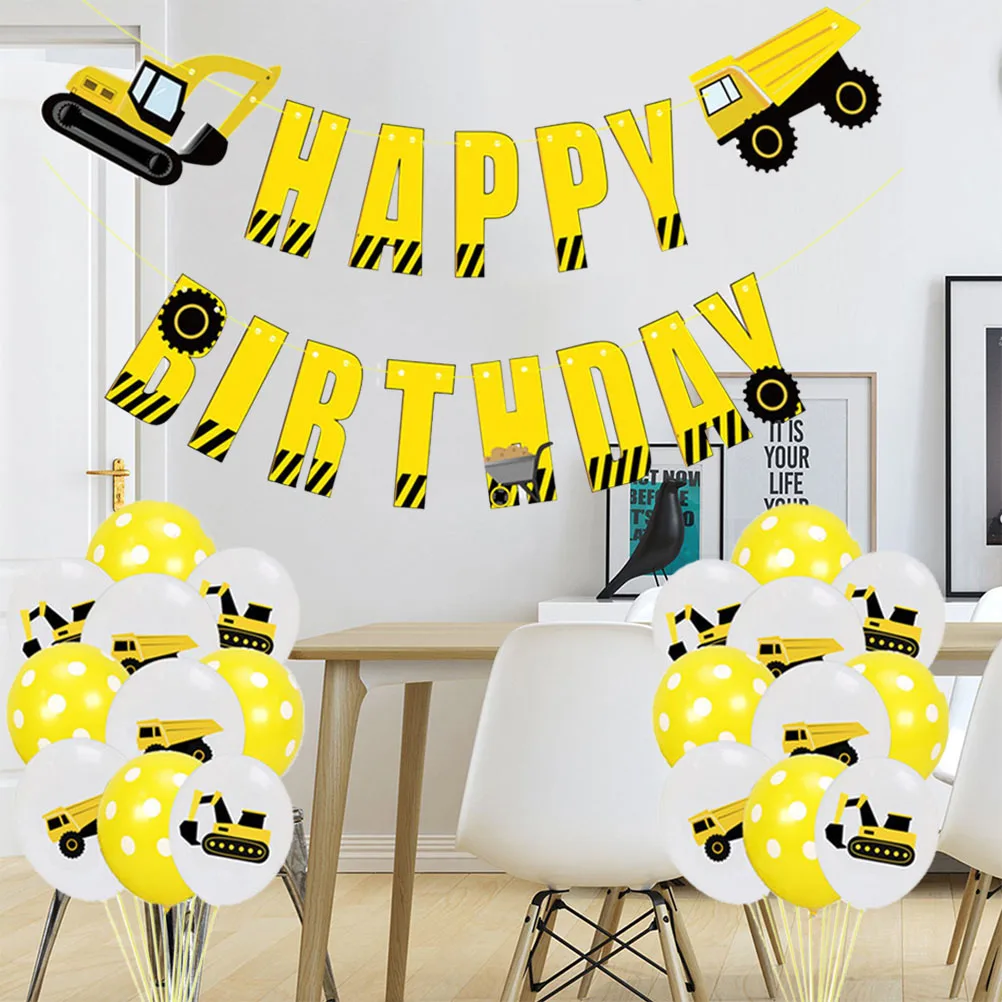 

23Pcs Excavator Truck Printing Balloons Happy Birthday Party Favors Dots Balloons Kit Celebration Supplies