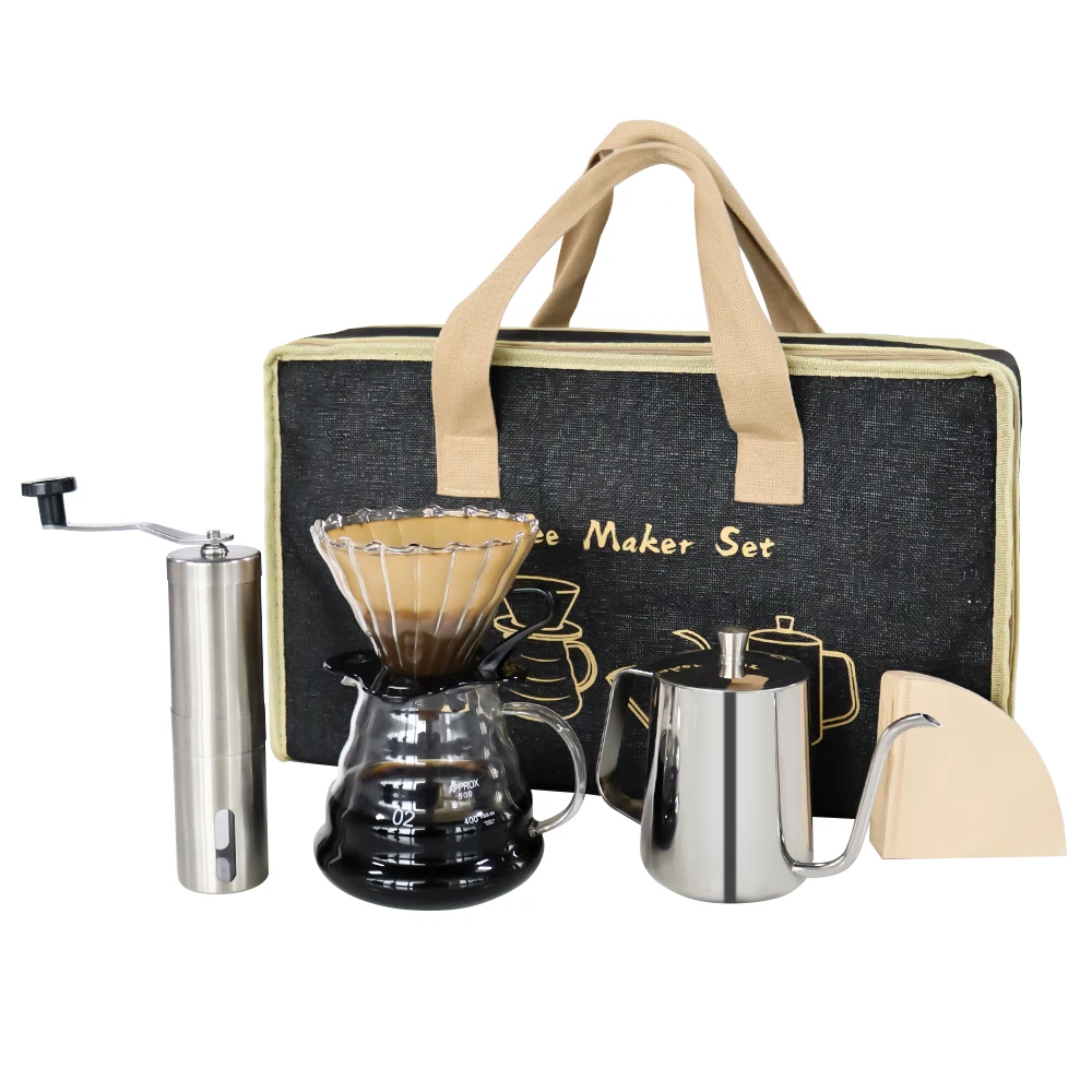 

Pour Over Coffee Maker Set Coffee Dripper Server Sharing Coffee Kettle Manual Grinder Coffee Accessories for Home Outdoor