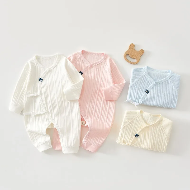 New Newborn Baby Jumpsuit Long Sleeve Solid Color Butterfly Clothing Cotton Belly Protection Climbing Clothes for Girls Boys