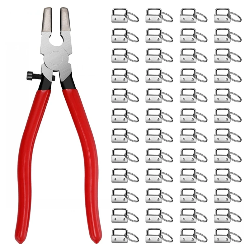 

61Pcs 2.5Cm Key Fob Keychain Hardware With Pliers Tool Set For Wristlet Clamp Key Lanyard Making Silver