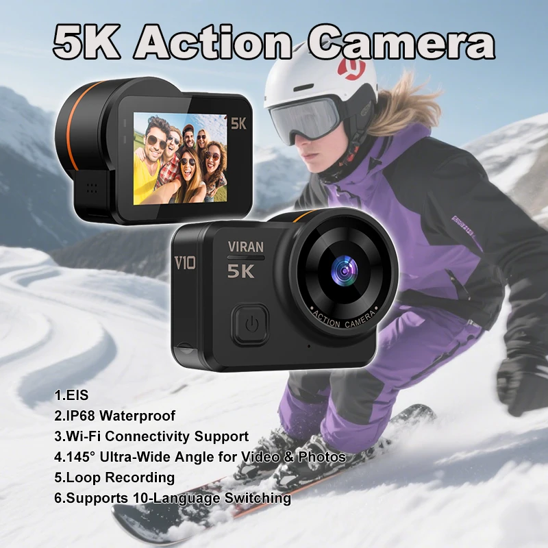 Portable Action Camera 5K 2.0 Inch IPS HD Touch Screen IP68 Waterproof WiFi EIS with 128G Card for Bicycle Helmet Motorcycles​