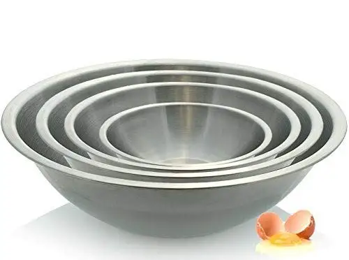 4-Piece Large Stainless Steel Mixing Bowls Set – 13, 16, 20 & 30 Quart, Mirror Finish, Flat Bottom, Stain & Odor Resistant, Commercial Grade