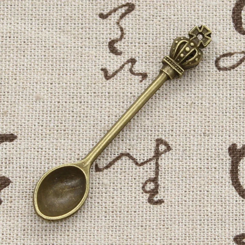 10 sztuk Charms kuchnia łyżka korona 57x9mm antyczny brąz kolor srebrny wisiorki dokonywanie DIY Handmade tybetański brąz biżuteria — zdjęcie 5