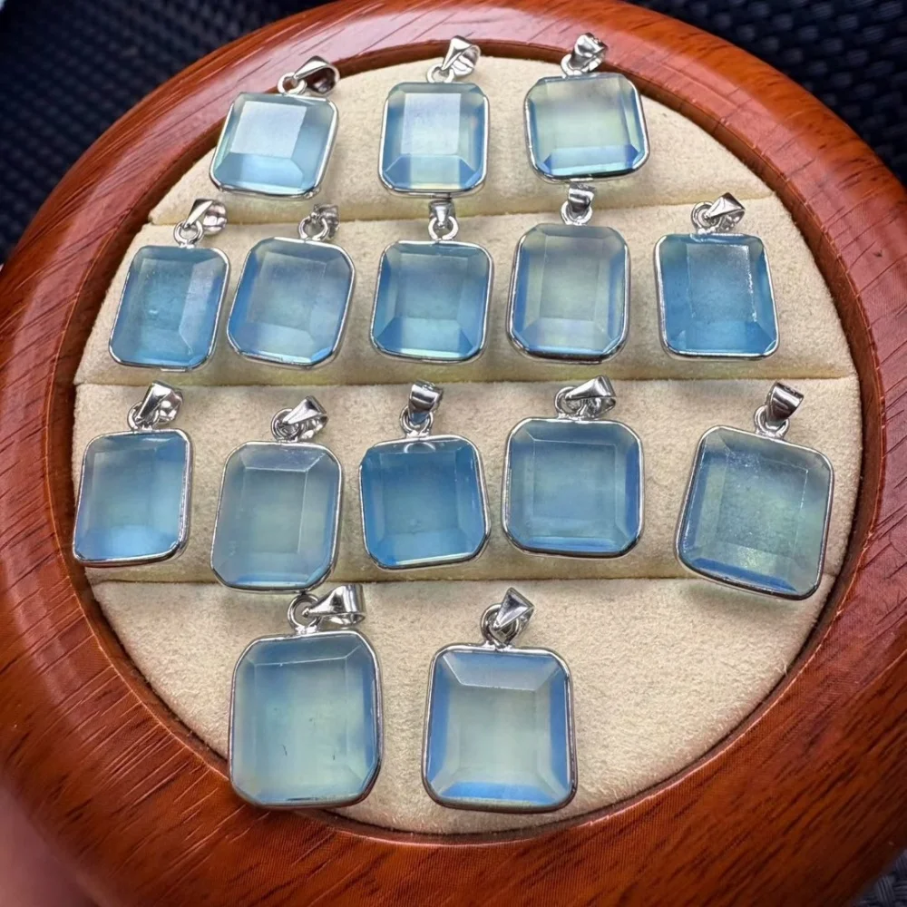 1PCS 14MM Natural Aquamarine Crystal Cube Yoga Pendant Reiki Healing Fengshui Jewelry Set for Stress Relief Female Gift