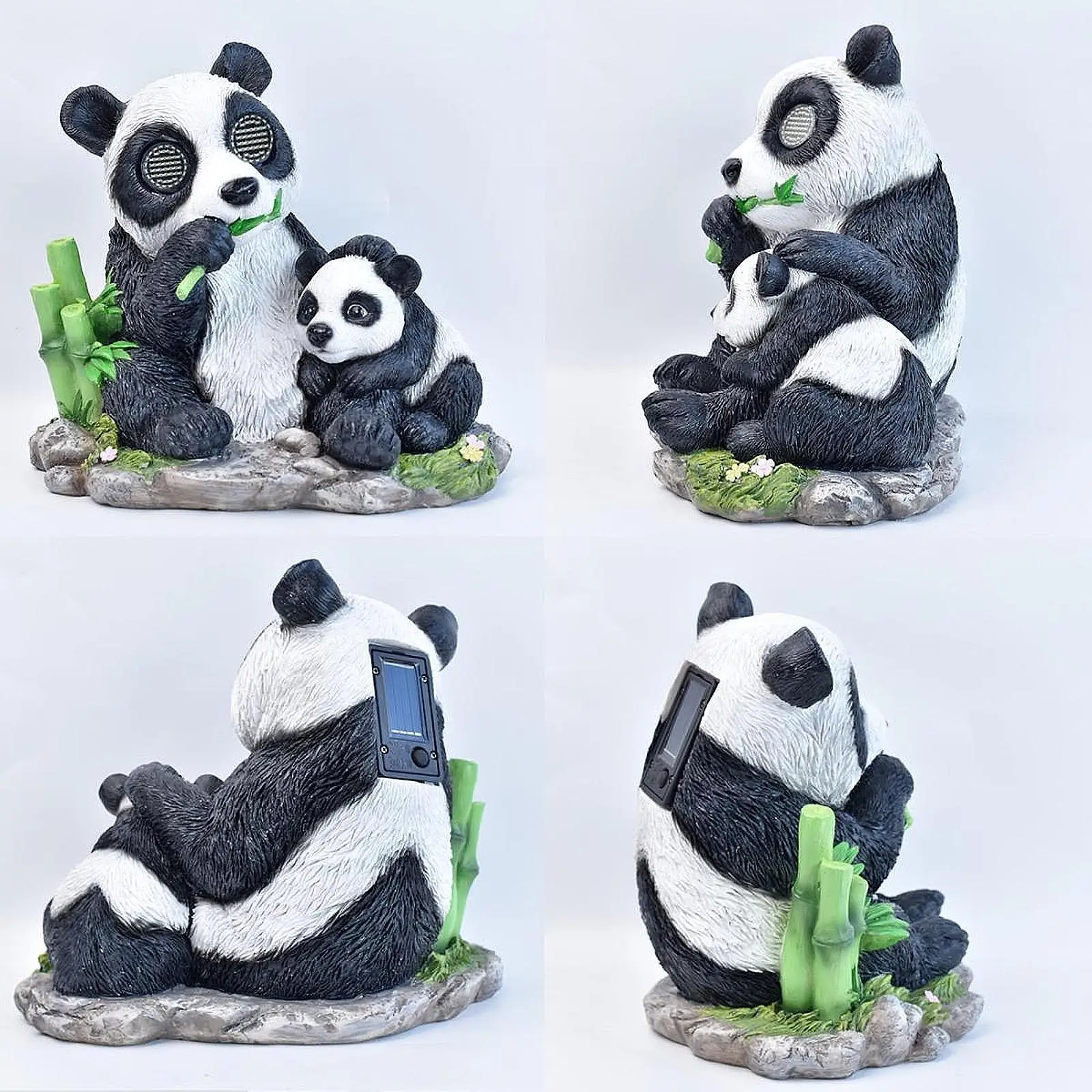 Garden Panda Solar Light Statue Gift Unique, Outdoor Decoration Animal Figurine, with Realistic Eye Movement for Patio Outside
