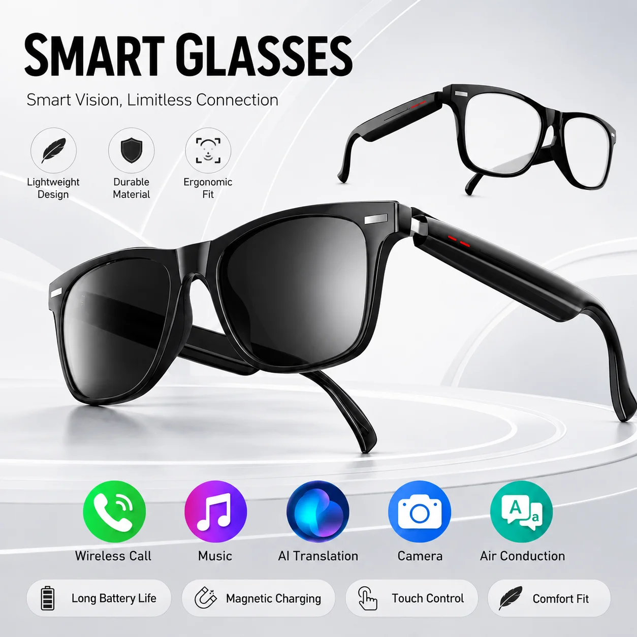2026 New Bluetooth Smart Sunglasses Open Ear Stereo Sound Call Music Voice Assistant Sports UV Protection Gift for Men Women