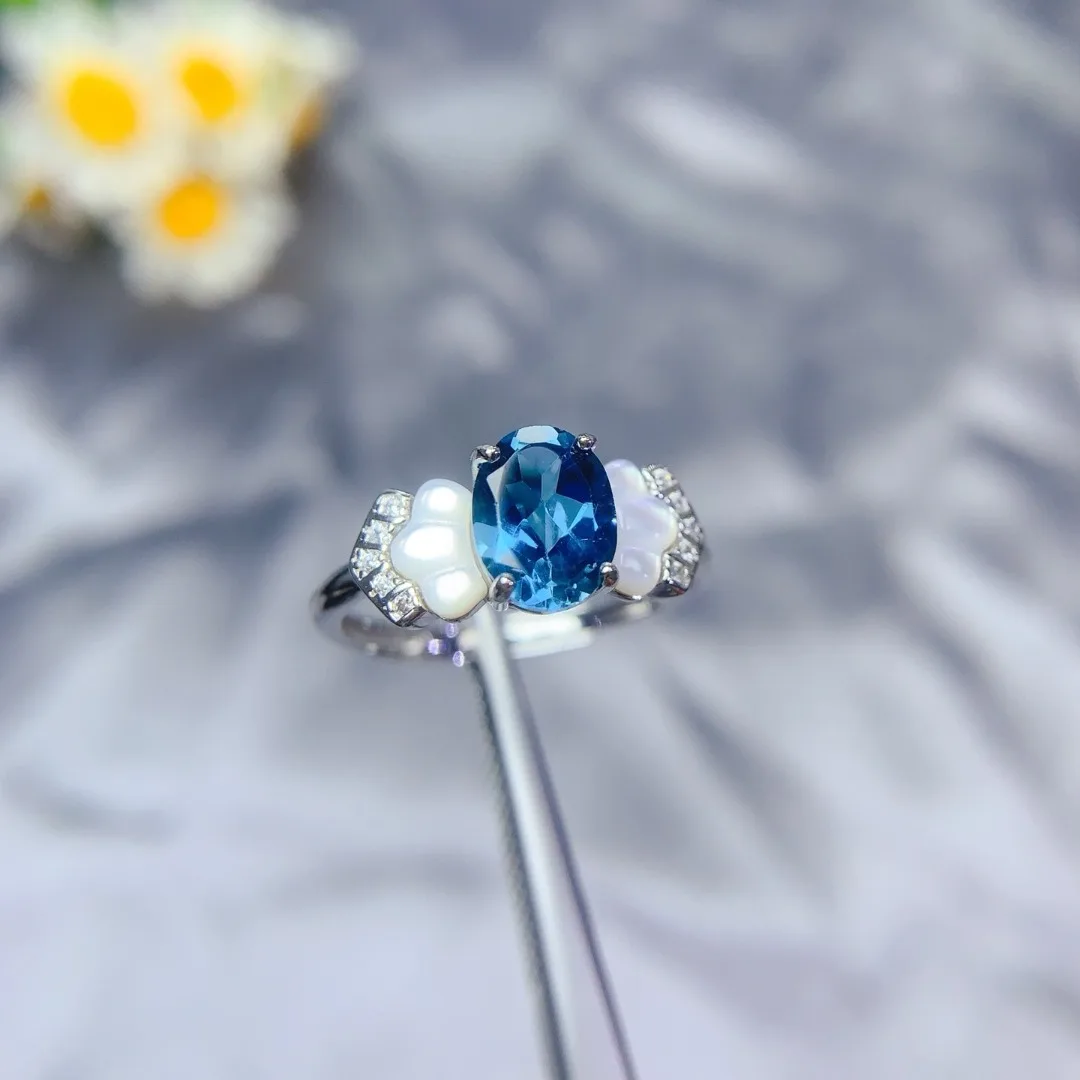 

Кольцо с натуральным топазом, изготовленное из стерлингового серебра S925 премиум-класса и оформленное расширениями для модных женских аксессуаров