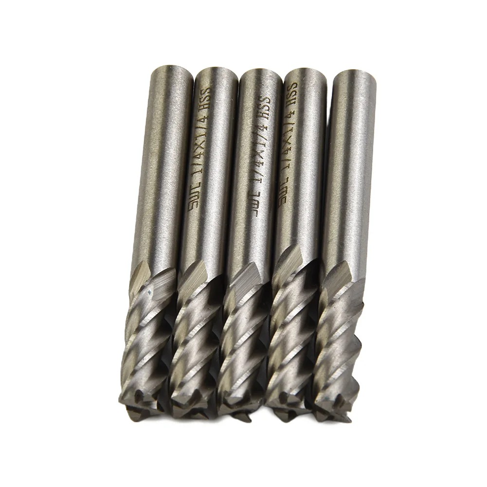 5pcs HSS 4 for flute CNC Milling Machine End Mill Cutters with Straight Shank 4 x 4 for Metals with Hardness Higher Than 30