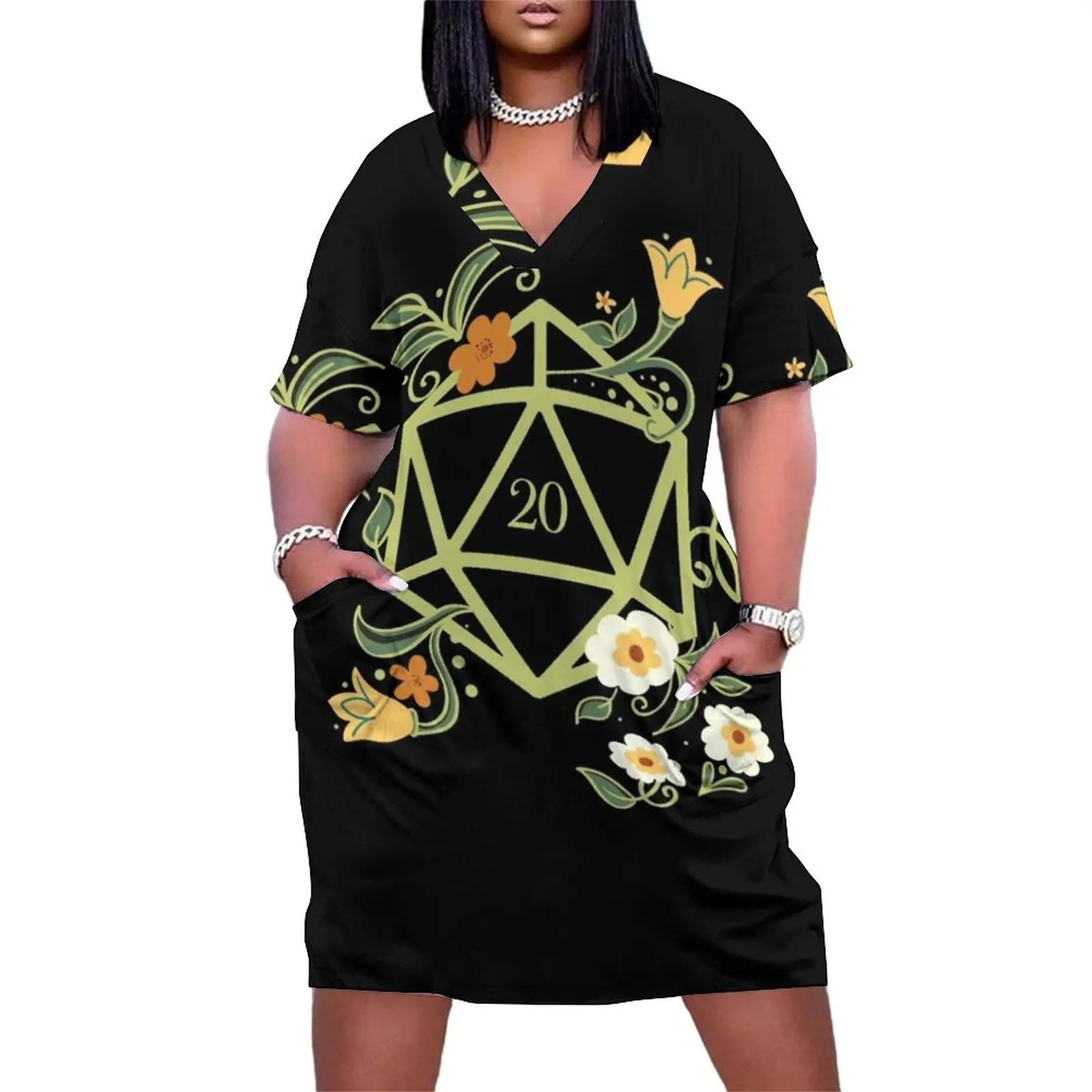 

Polyhedral D20 Dice Tabletop RPG Green Thumb Loose Pocket Dress prom dress woman dress