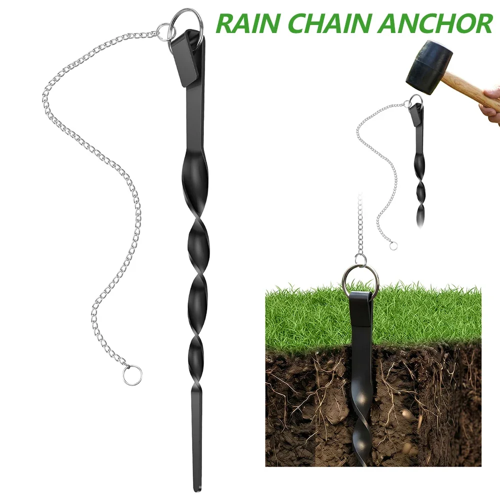 Rain Chain Anchor Iron Rain Chain Anchoring Stake with Stainless Steel Link Chain Outdoor Gutter Drainage Hooks Accessories