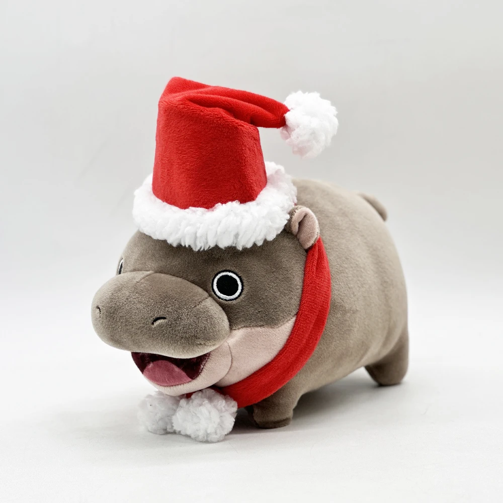 Christmas style Moo Deng Hippo Plush Bouncing Pig Wearing Christmas Hat Internet Celebrity Hippo Fun Plush Toys