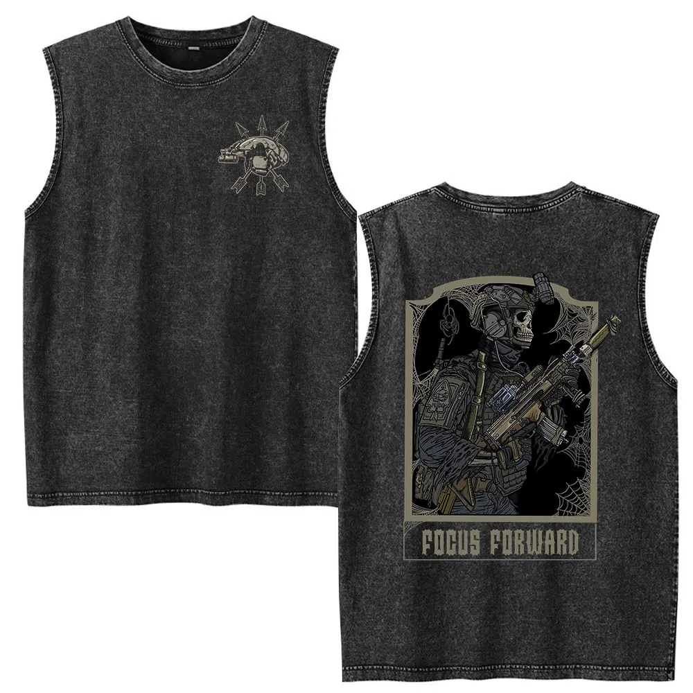 Forward Observations Group Military Skeleton Vintage Washed Vest T Shirt Men Clothing Sleeveless Tank Tops T-shirts Streetwear