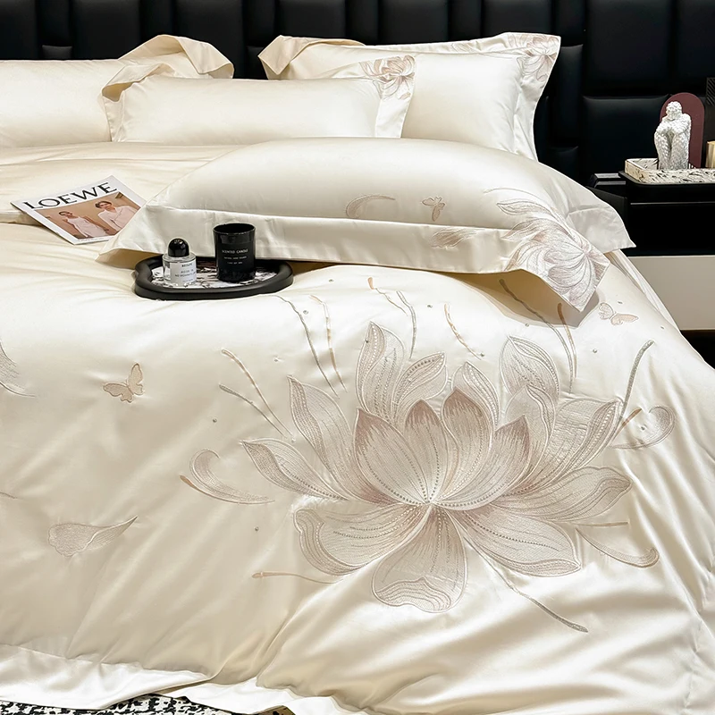 

Luxury 100% Egyptian Cotton Flowers Butterfly Embroidery Bedding Set Double Queen King Size Duvet Cover Bed Sheet Set Pillowcase