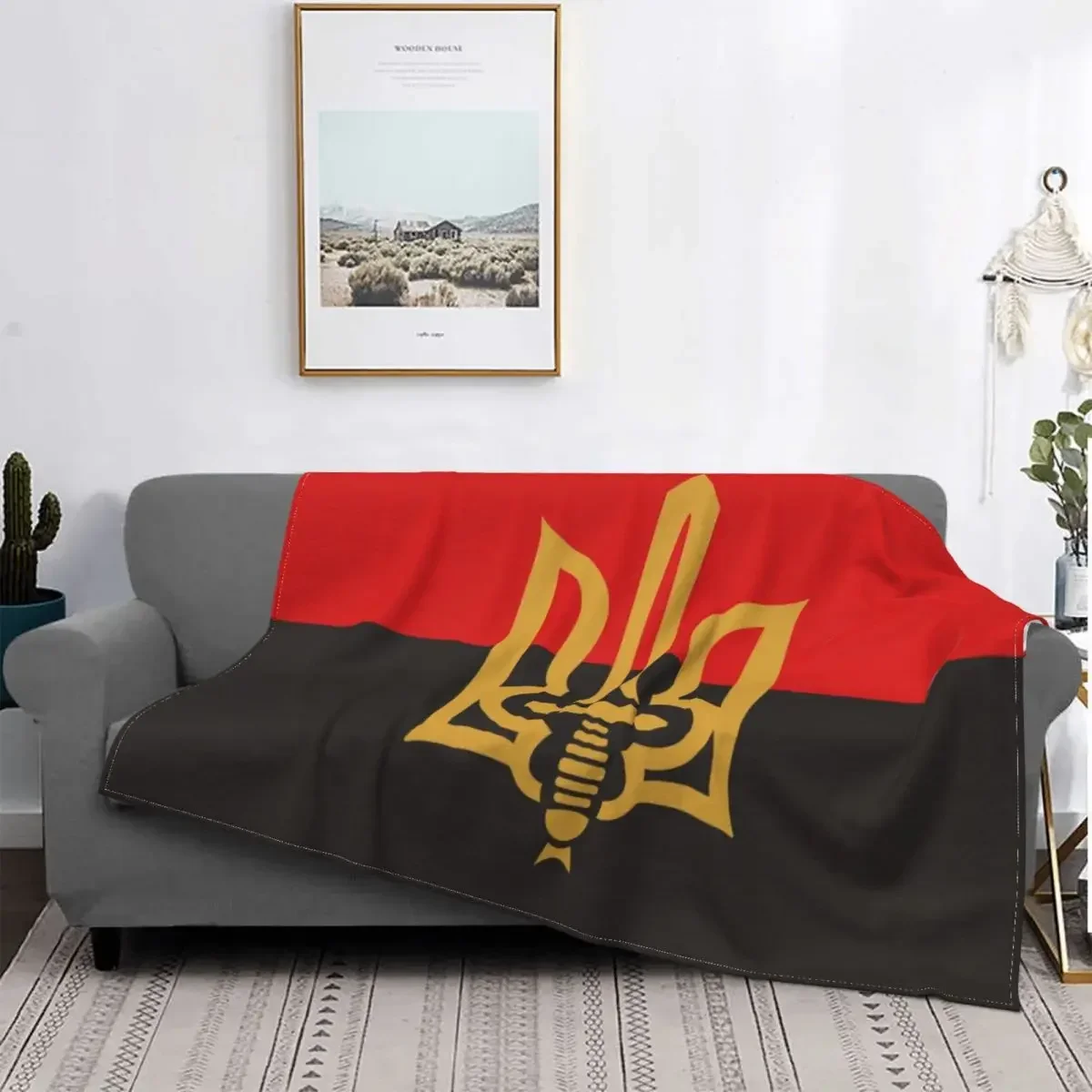 Stylized Tryzub And Red Black Blanket Soft Flannel Fleece Coat Of Arms Ukraine Flag Throw Blankets for Bedding Couch Bedspreads