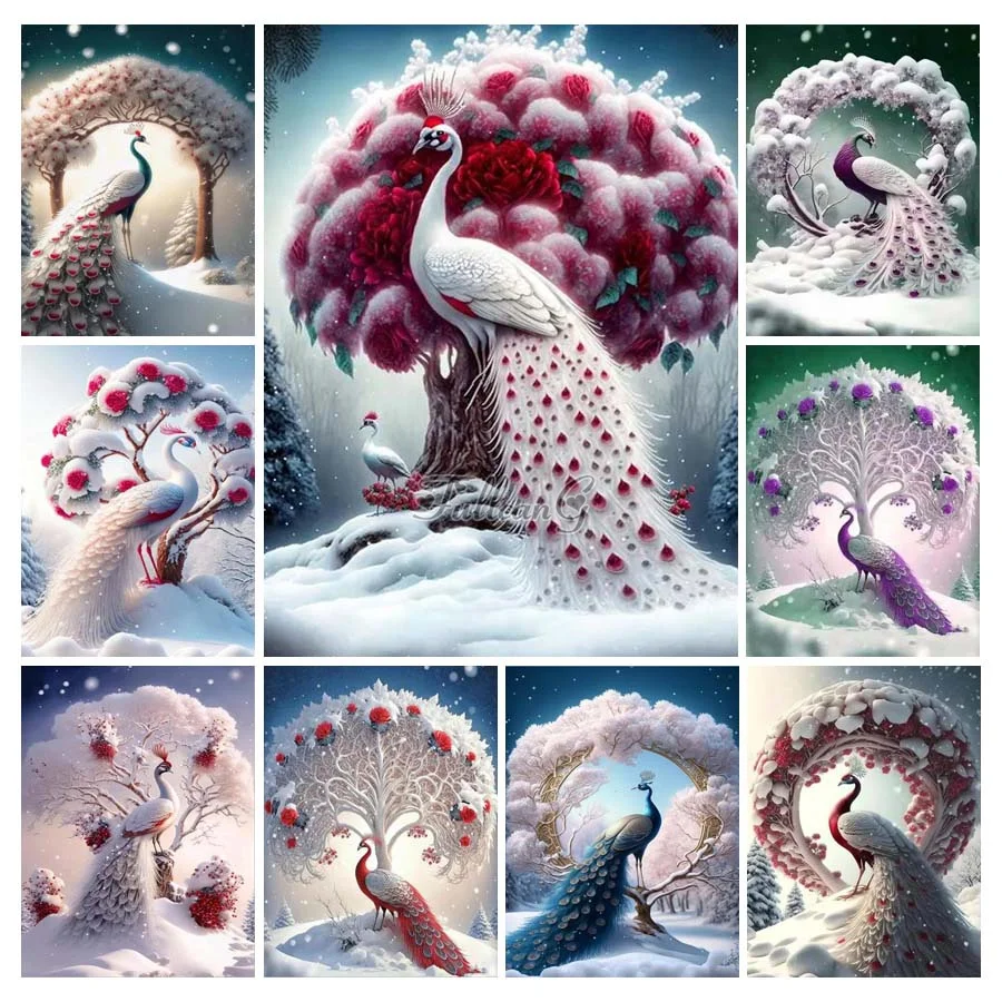 Mosaic Embroidery New Arrival 2023 Winter Peacock Red Flower Full Diamond Painting Picture Snowbird Animal Home Decor