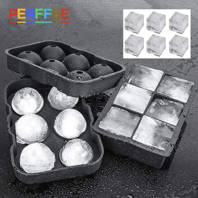 Ice Cube Tray with Lid Food Grade Silicone Large Ice Cube Mold 4/6/8 Grids Ice Ball Maker Ice Cube Tray for Kitchen Iced Coffee