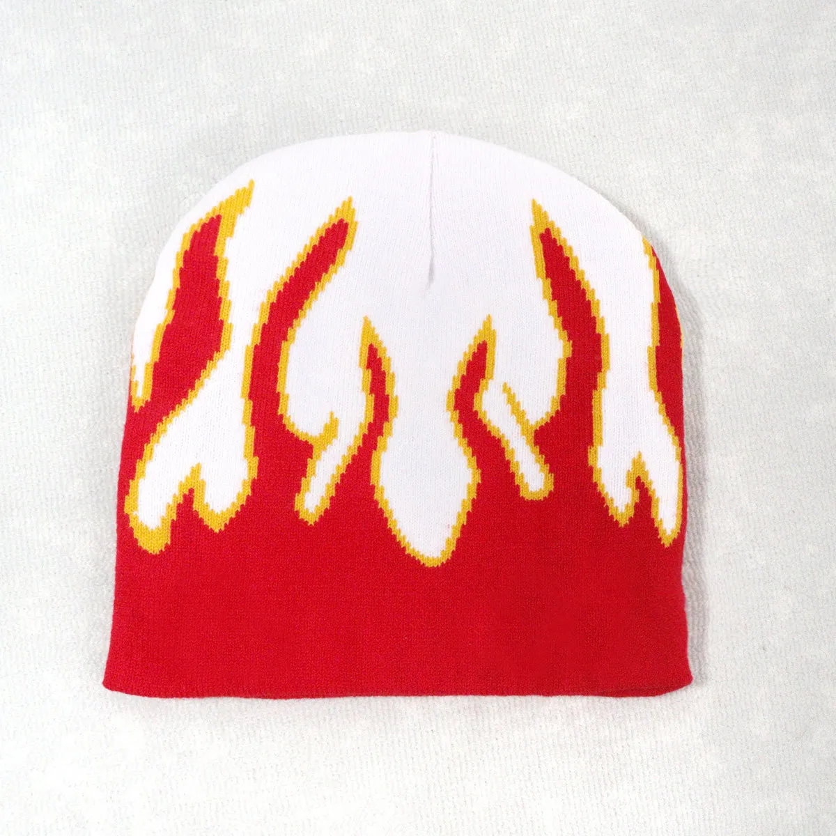 New Autumn and Winter Color Block Fashion Fire Unisex Hip Hop Flame Knitted Hats Warm American Style Versatile Street Beanies
