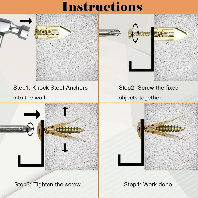 10/50 مجموعات مسامير التنصت الذاتية الحفر المراسي مسامير دريوال المراسي توسيع الأظافر استخدام لمسامير الجبس الجصي