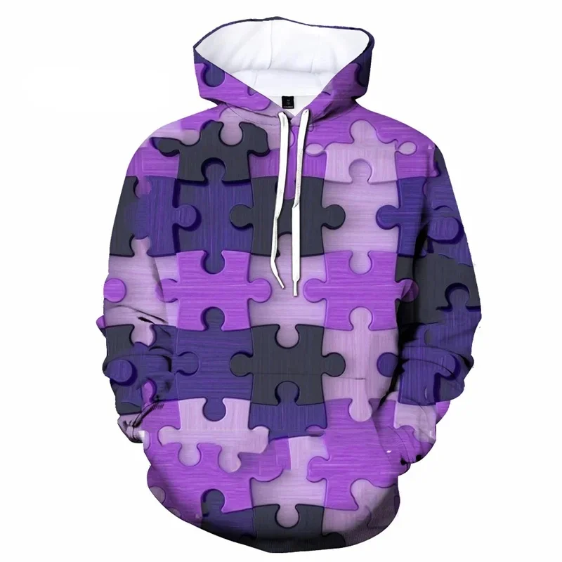 Funny Jigsaw Design Graphic Sweatshirts Colorful Puzzle 3D Printed Hoodie for Men Clothes Splicing Joint Boy Tracksuit Y2k Tops