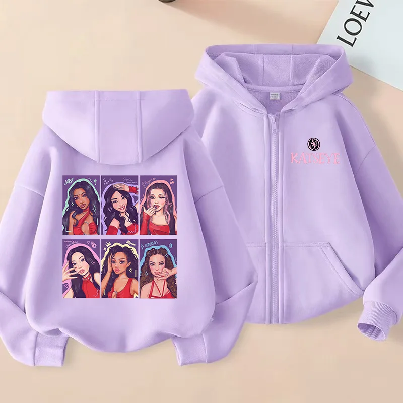 2026 New Toddler Boys Girls Katseye Zipper Hoodie, Kids Fashion Casual Sweatshirt KATSEYE Zip‑Up Hooded Daily Wear Tops