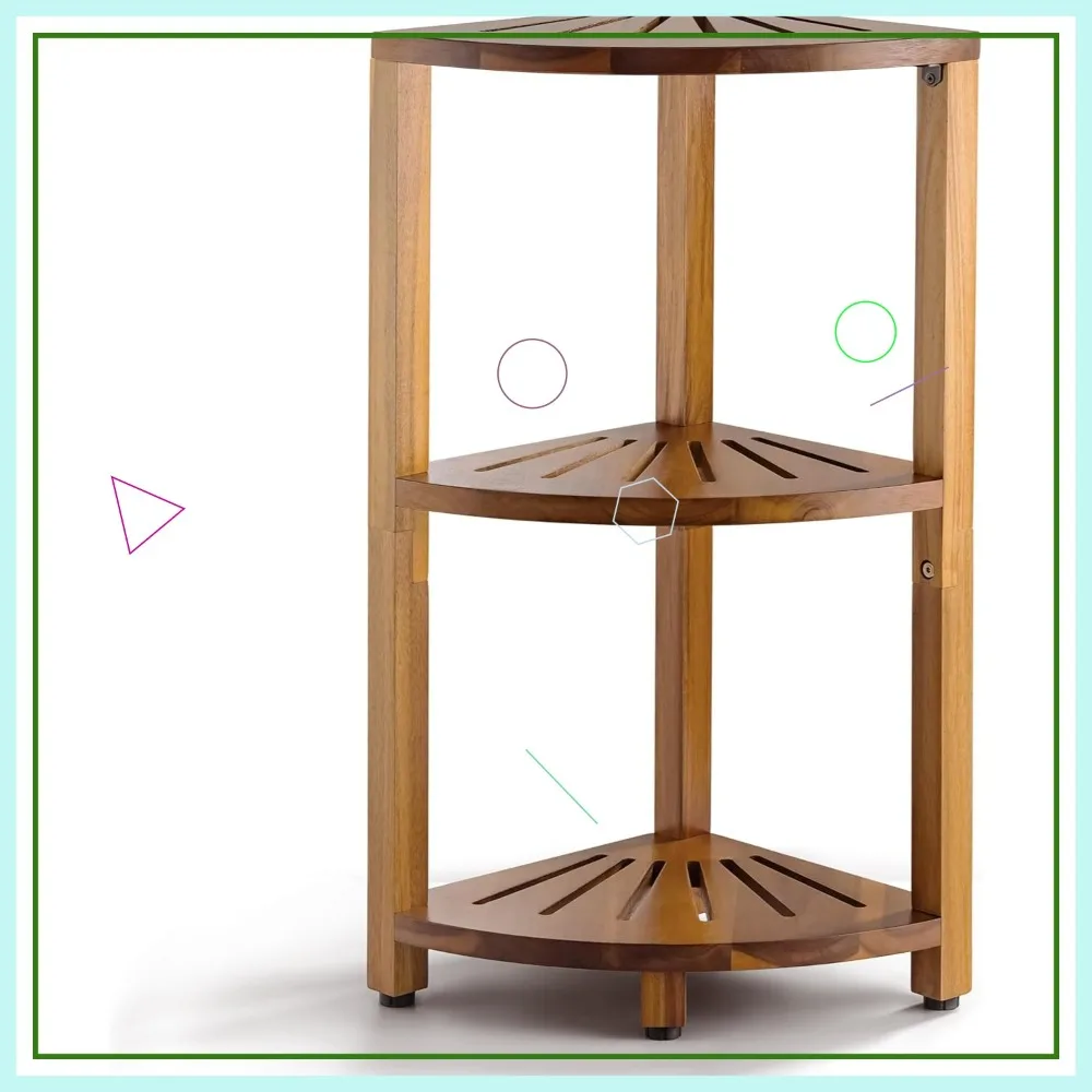 

3-Tier Corner Shower Caddy Stand with Anti-Slip Feet, Waterproof Wood Organizer for Bathroom or Kitchen Storage