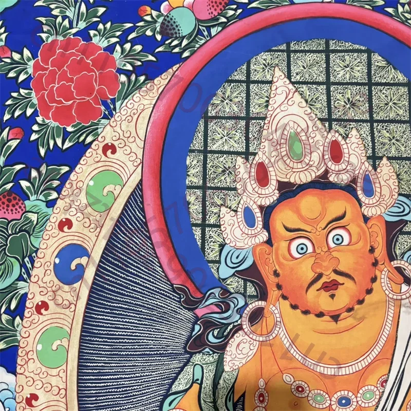 Tibetan Buddhism Yellow Jambhala Silk Tangka Fine Art - Handmade Old Buddhist Wall Hanging Decorations