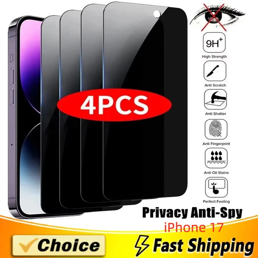

4PCS Privacy Screen Protector for iPhone 17 Privacy Tempered Glass